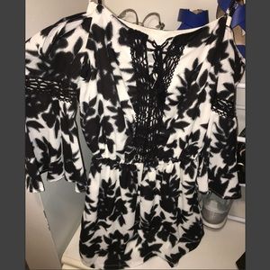 off the shoulder black and white romper